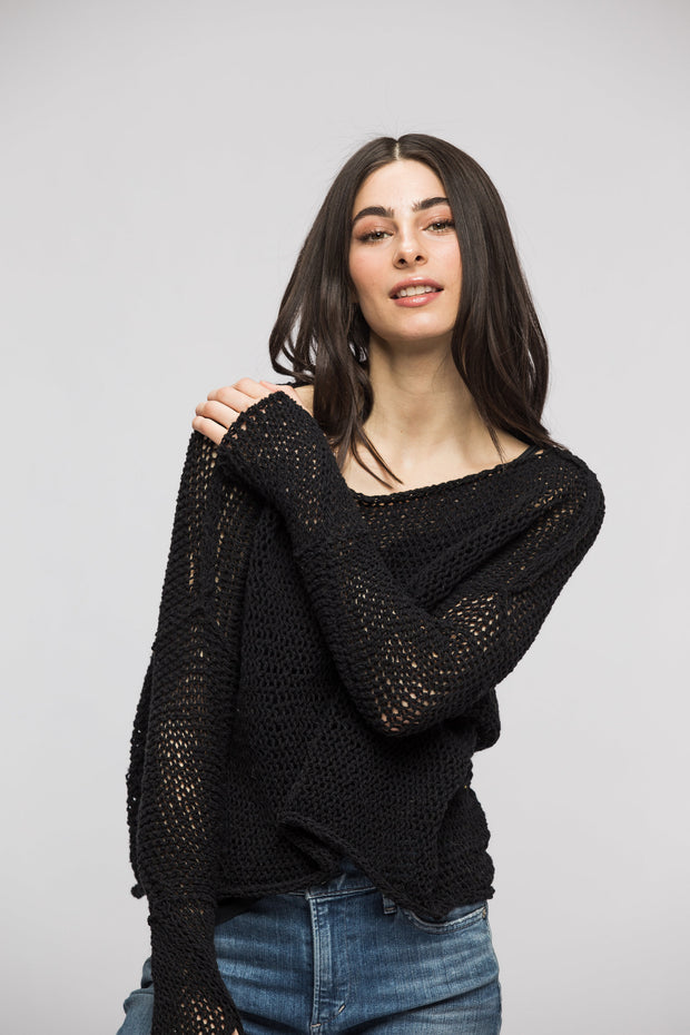Black Loose knit casual pullover | Roseuniquestyle